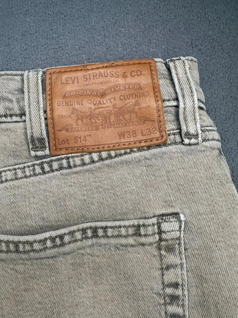 Levi's Premium 514 Mens 38x32 Gray Straight Leg Jeans Red Tab Denim